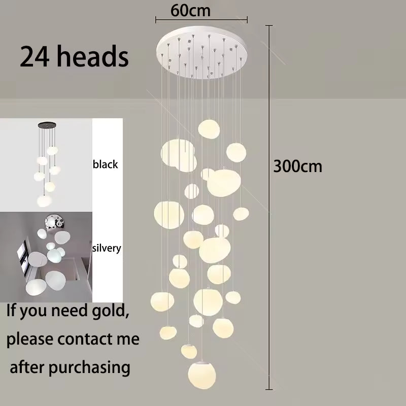 Suspension cascade LED — cage d'escalier et grande hauteur