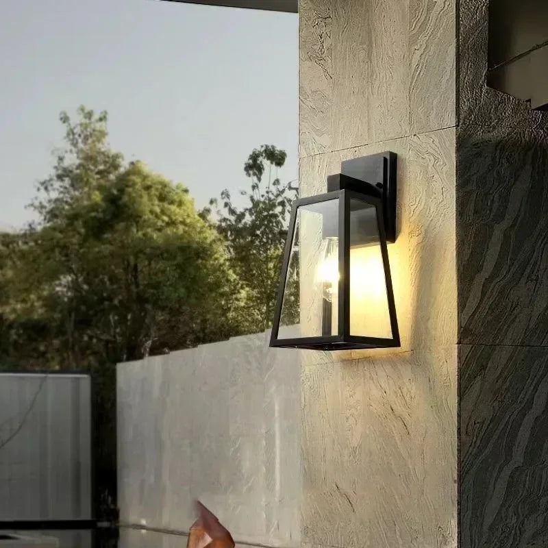 Trapezoid Outdoor Wall Lantern | Matte Black Metal Porch Light, Acrylic or Glass, IP65 – view 4