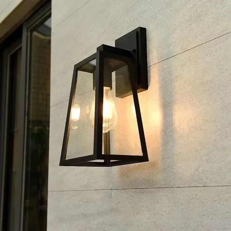 Trapezoid Outdoor Wall Lantern | Matte Black Metal Porch Light, Acrylic or Glass, IP65 – view 1