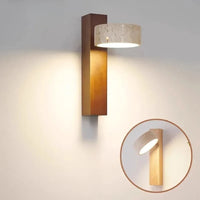 Travertine Wall Sconce | Rotating Stone & Solid Wood Bedside Light with Pull Chain – view 2