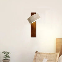 Travertine Wall Sconce | Rotating Stone & Solid Wood Bedside Light with Pull Chain – view 7