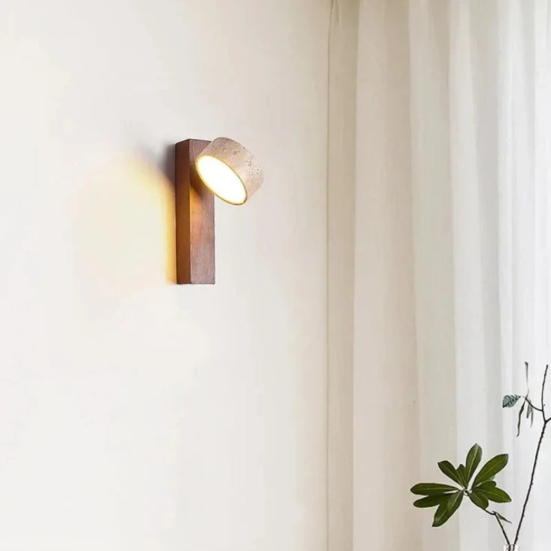 Travertine Wall Sconce | Rotating Stone & Solid Wood Bedside Light with Pull Chain – view 3