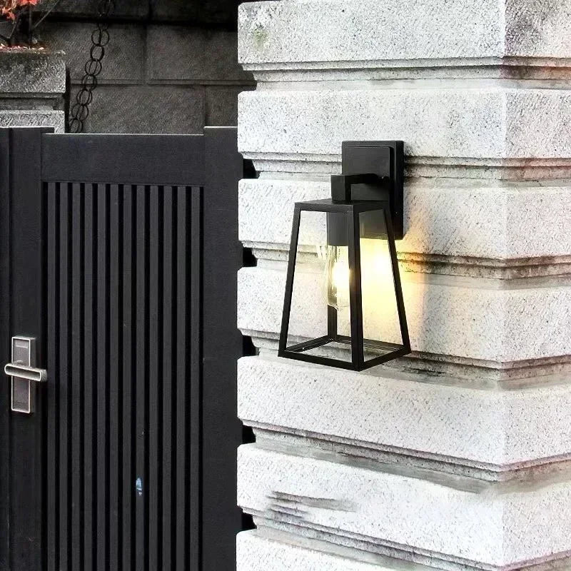 Trapezoid Outdoor Wall Lantern | Matte Black Metal Porch Light, Acrylic or Glass, IP65 – view 2