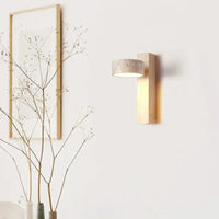 Travertine Wall Sconce | Rotating Stone & Solid Wood Bedside Light with Pull Chain – view 6