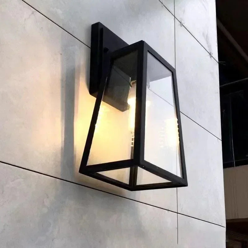 Trapezoid Outdoor Wall Lantern | Matte Black Metal Porch Light, Acrylic or Glass, IP65 – view 3
