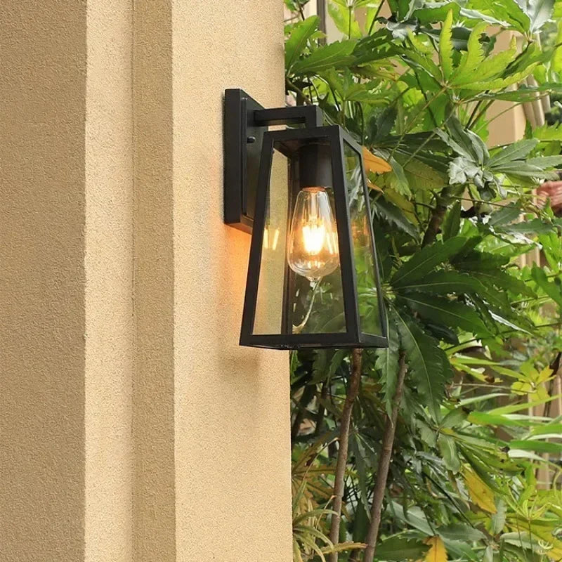Trapezoid Outdoor Wall Lantern | Matte Black Metal Porch Light, Acrylic or Glass, IP65 – view 6