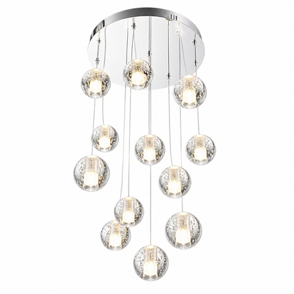 Lustre cascade cristal — cage d'escalier et double hauteur