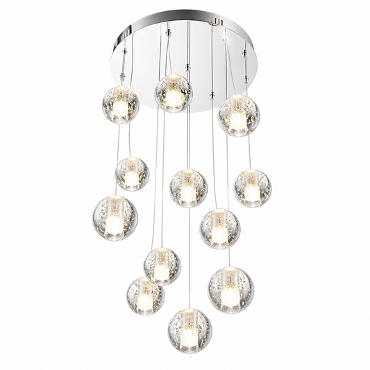 Lustre cascade cristal — cage d'escalier et double hauteur