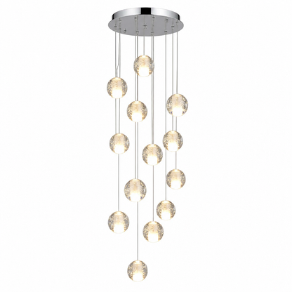 Lustre cascade cristal — cage d'escalier et double hauteur