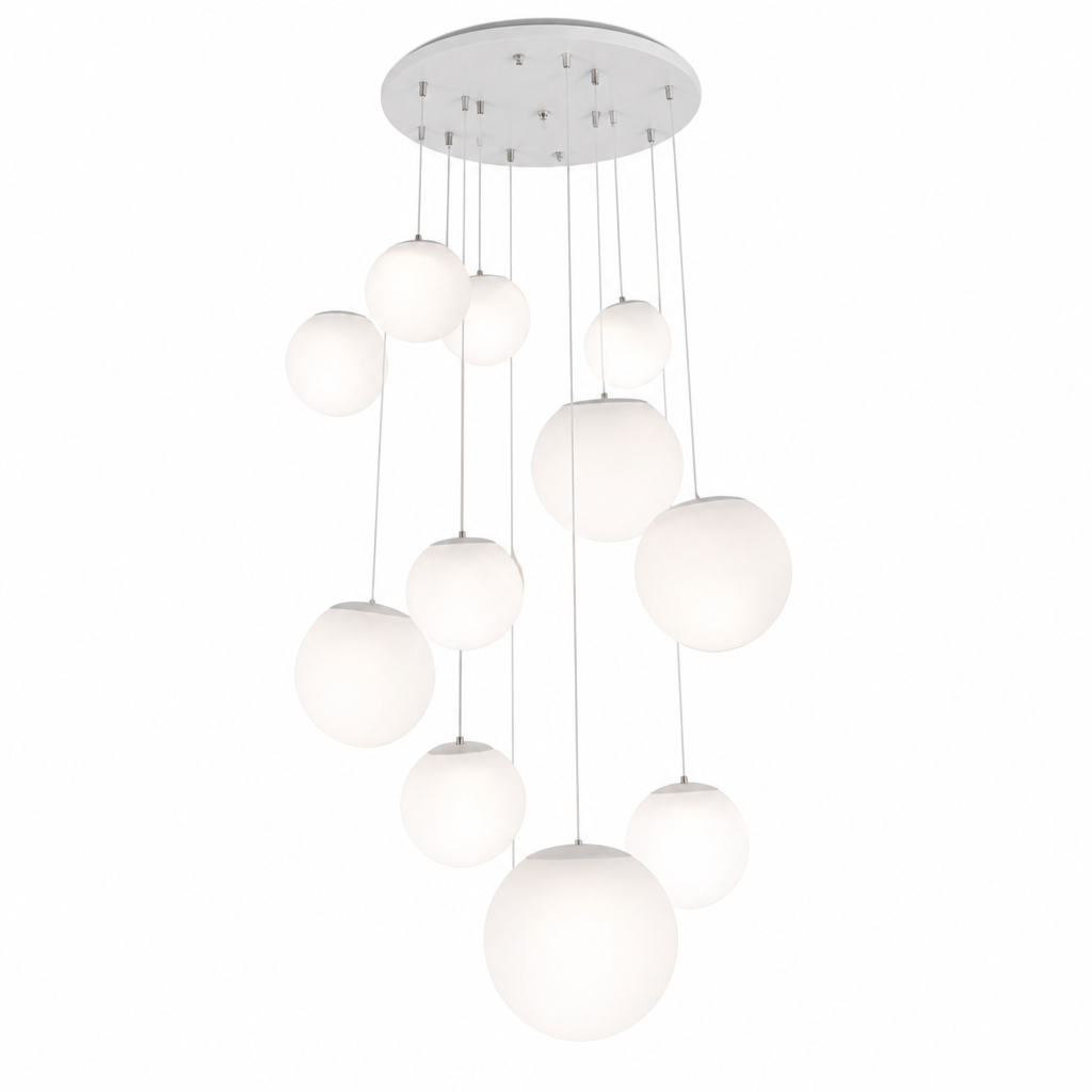 Suspension cascade LED — cage d'escalier et grande hauteur