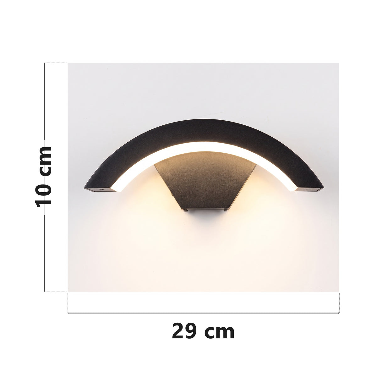 Curved outdoor wall light dimensions, 29 x 10 cm