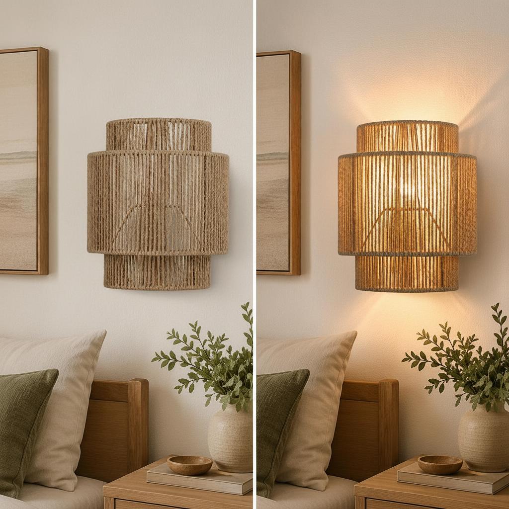 Les deux appliques du lot vues ensemble, tressage de chanvre naturel