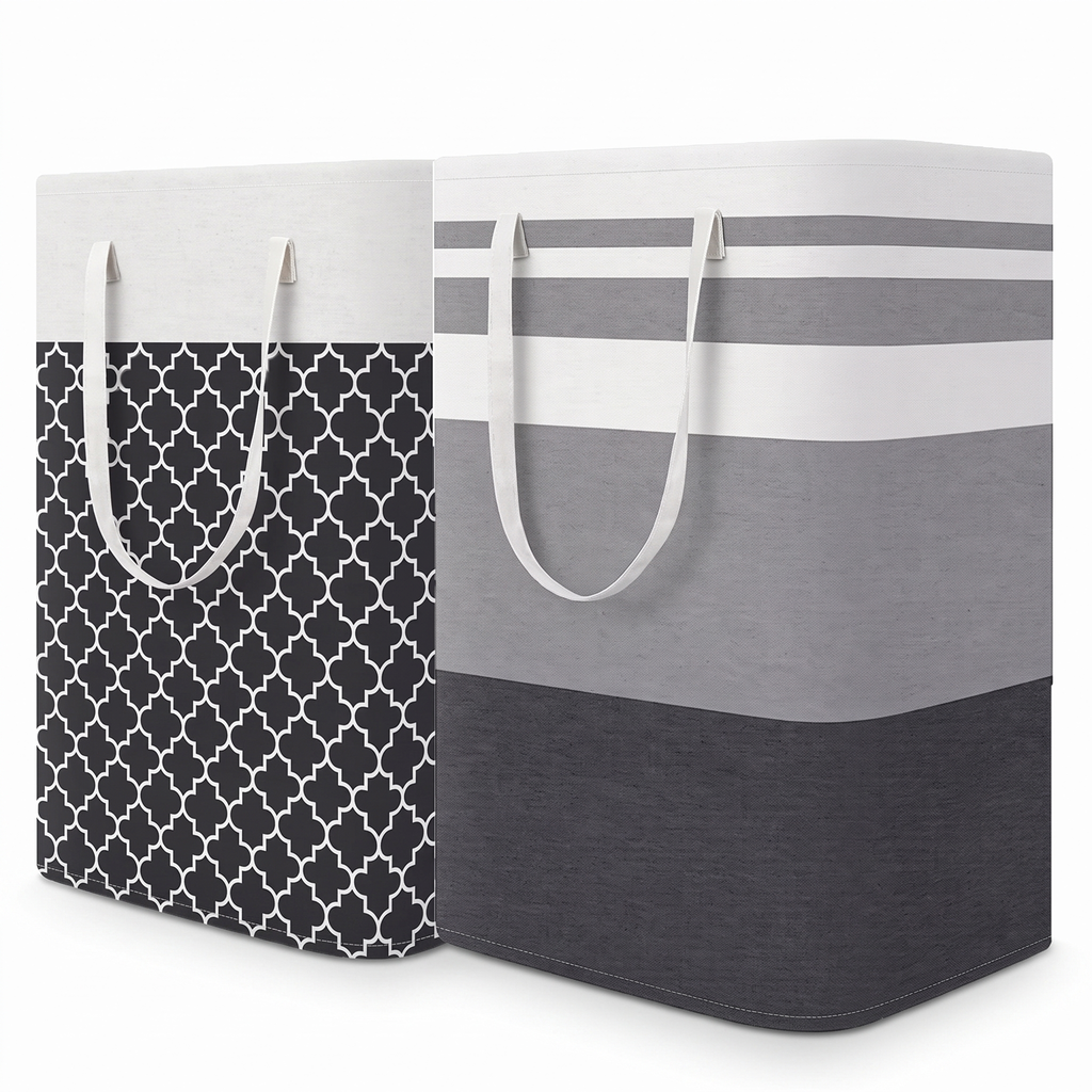 Folding 75L fabric laundry hamper with handles – view 10