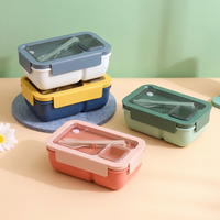 Two-compartment bento lunch box with spoon and fork in the lid – view 5