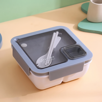 Two-compartment bento lunch box with spoon and fork in the lid – view 11
