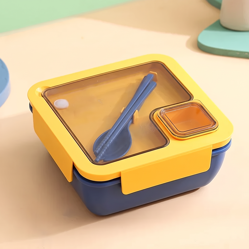 Two-compartment bento lunch box with spoon and fork in the lid – view 10