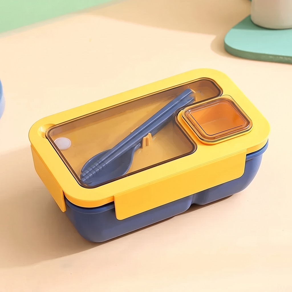 Two-compartment bento lunch box with spoon and fork in the lid – view 9