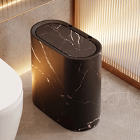12L slim oval press-lid waste bin, marble and wood-grain finishes – view 5