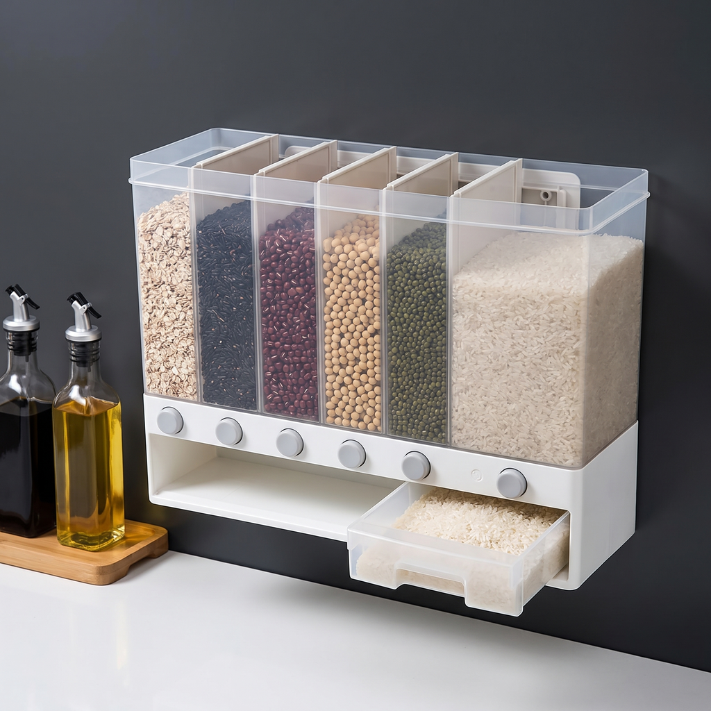 Wall-mounted 6-compartment dry food dispenser – view 4