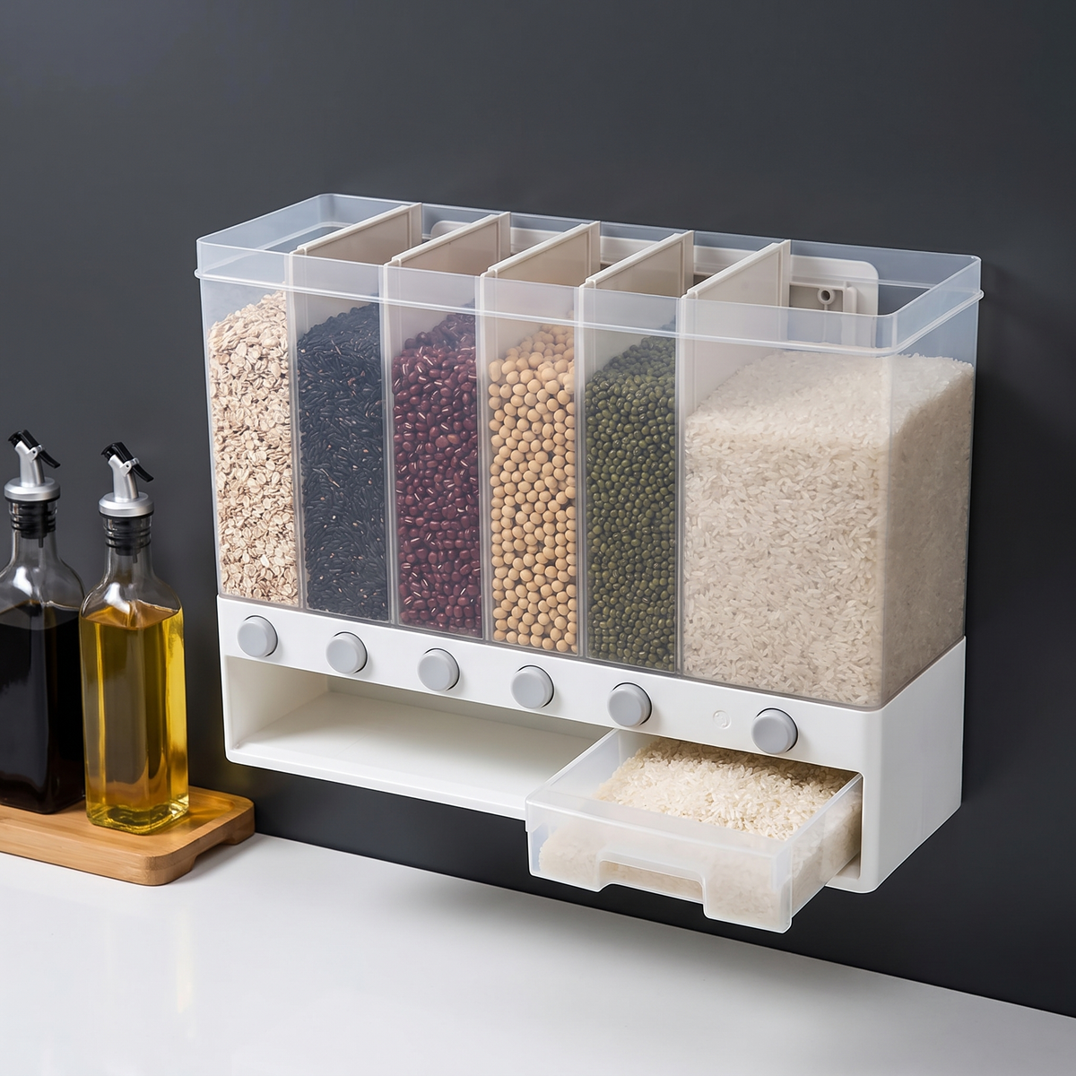 Wall-mounted 6-compartment dry food dispenser – view 4