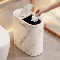 12L slim oval press-lid waste bin, marble and wood-grain finishes – view 7