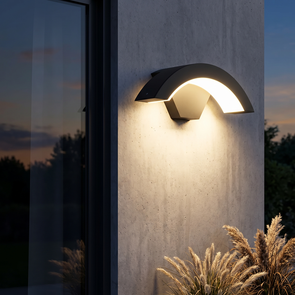 Curved Outdoor Wall Light | IP65 Black Aluminium LED Porch & Garden Lamp – view 3