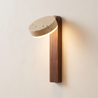 Travertine Wall Sconce with Solid Wood Arm – view 10