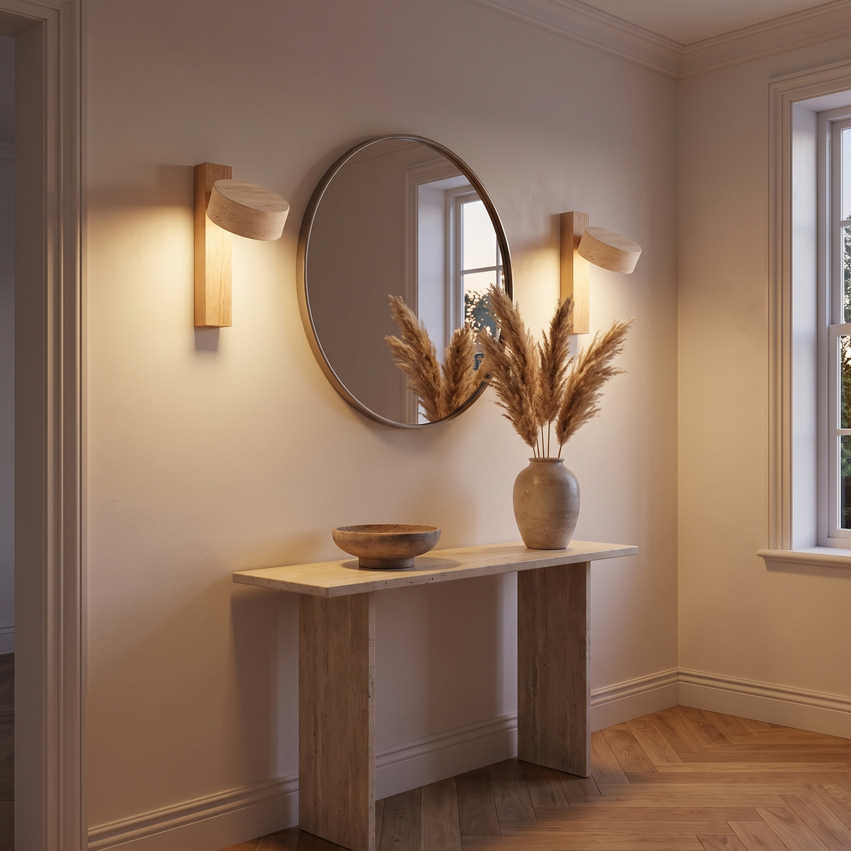 Travertine Wall Sconce with Solid Wood Arm – view 13