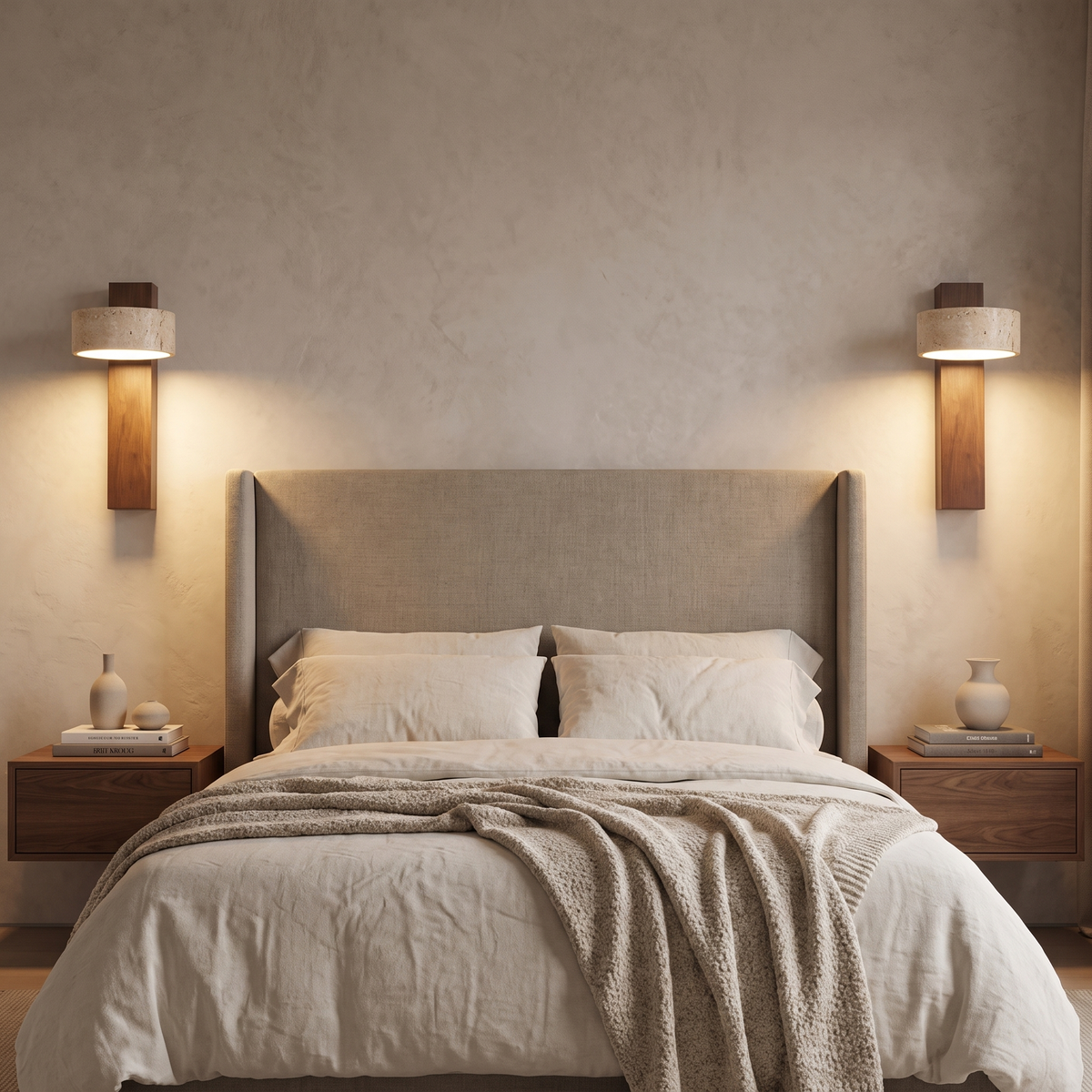 Travertine Wall Sconce with Solid Wood Arm – view 9