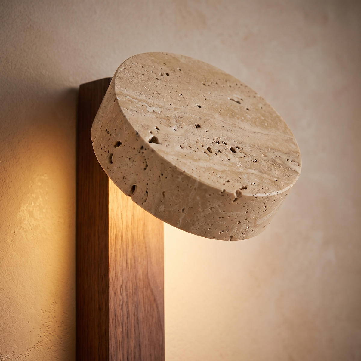 Travertine Wall Sconce with Solid Wood Arm – view 15
