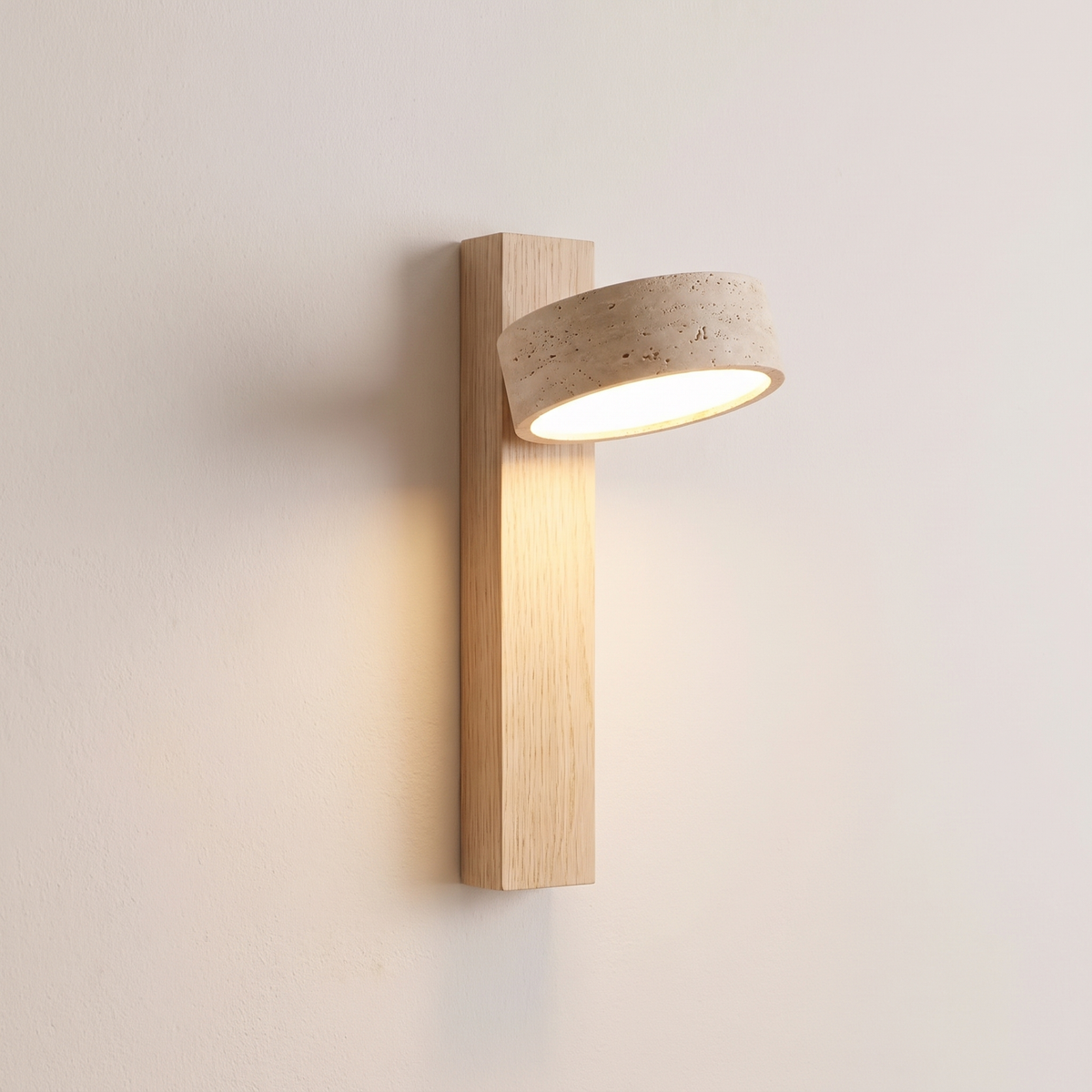 Travertine Wall Sconce with Solid Wood Arm – view 14