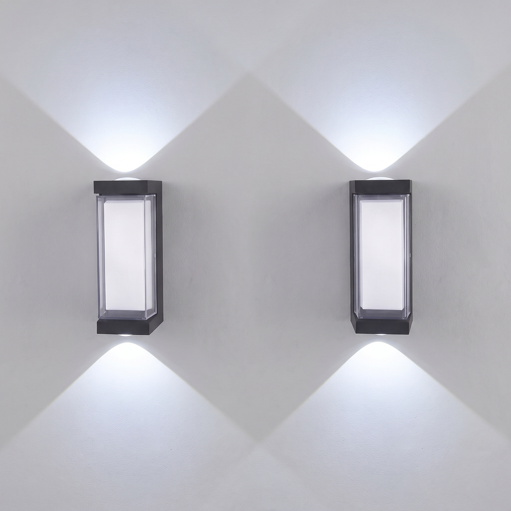 Up & Down Outdoor Wall Light | Black LED Sconce, Square or Round, 17.5 cm – set of 2 – Square · Cold White