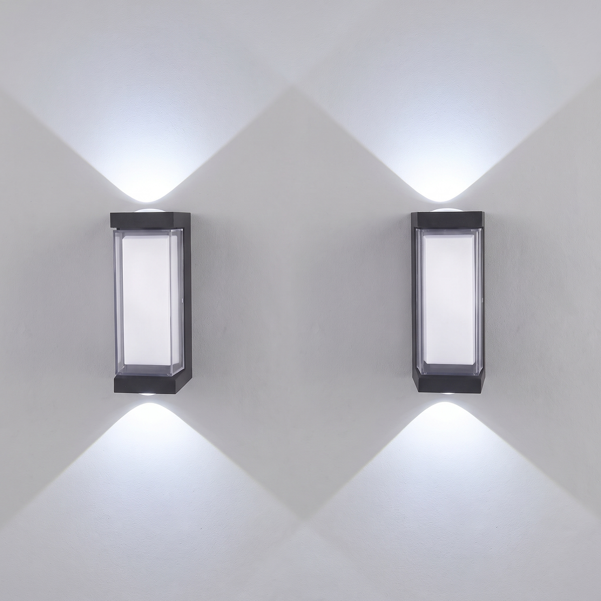Up & Down Outdoor Wall Light | Black LED Sconce, Square or Round, 17.5 cm – set of 2 – Square · Cold White