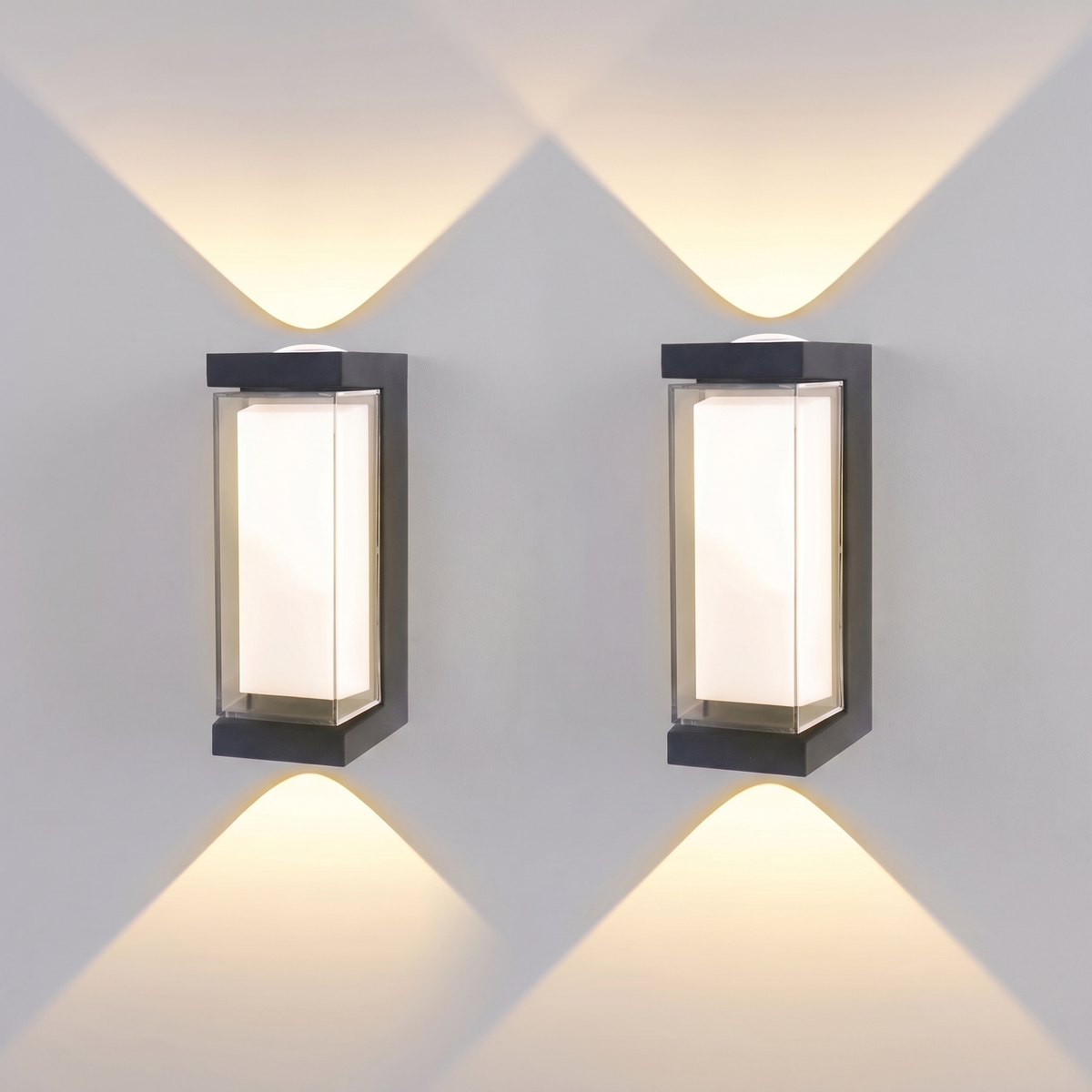 Up & Down Outdoor Wall Light | Black LED Sconce, Square or Round, 17.5 cm – set of 2 – Square · Warm White