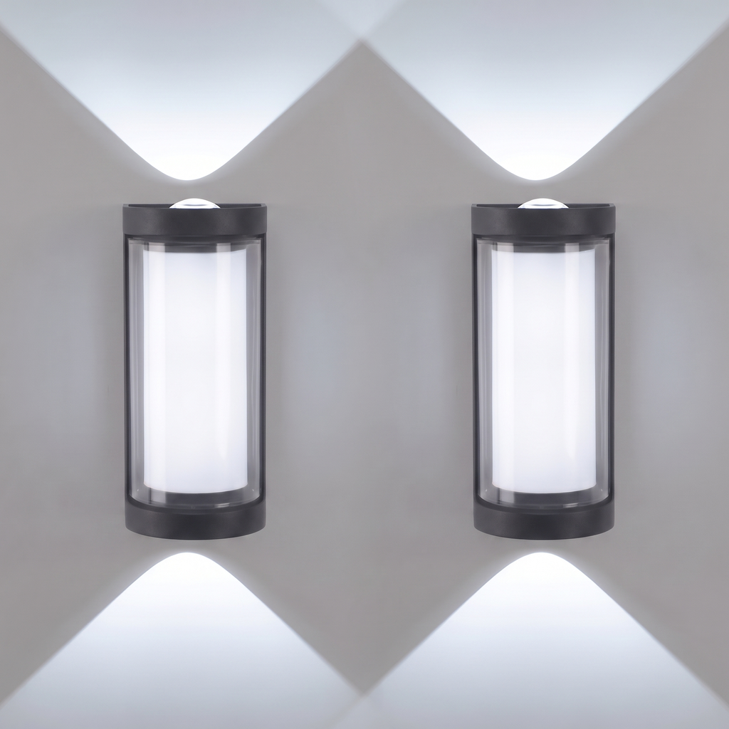 Up & Down Outdoor Wall Light | Black LED Sconce, Square or Round, 17.5 cm – set of 2 – Round · Cold White