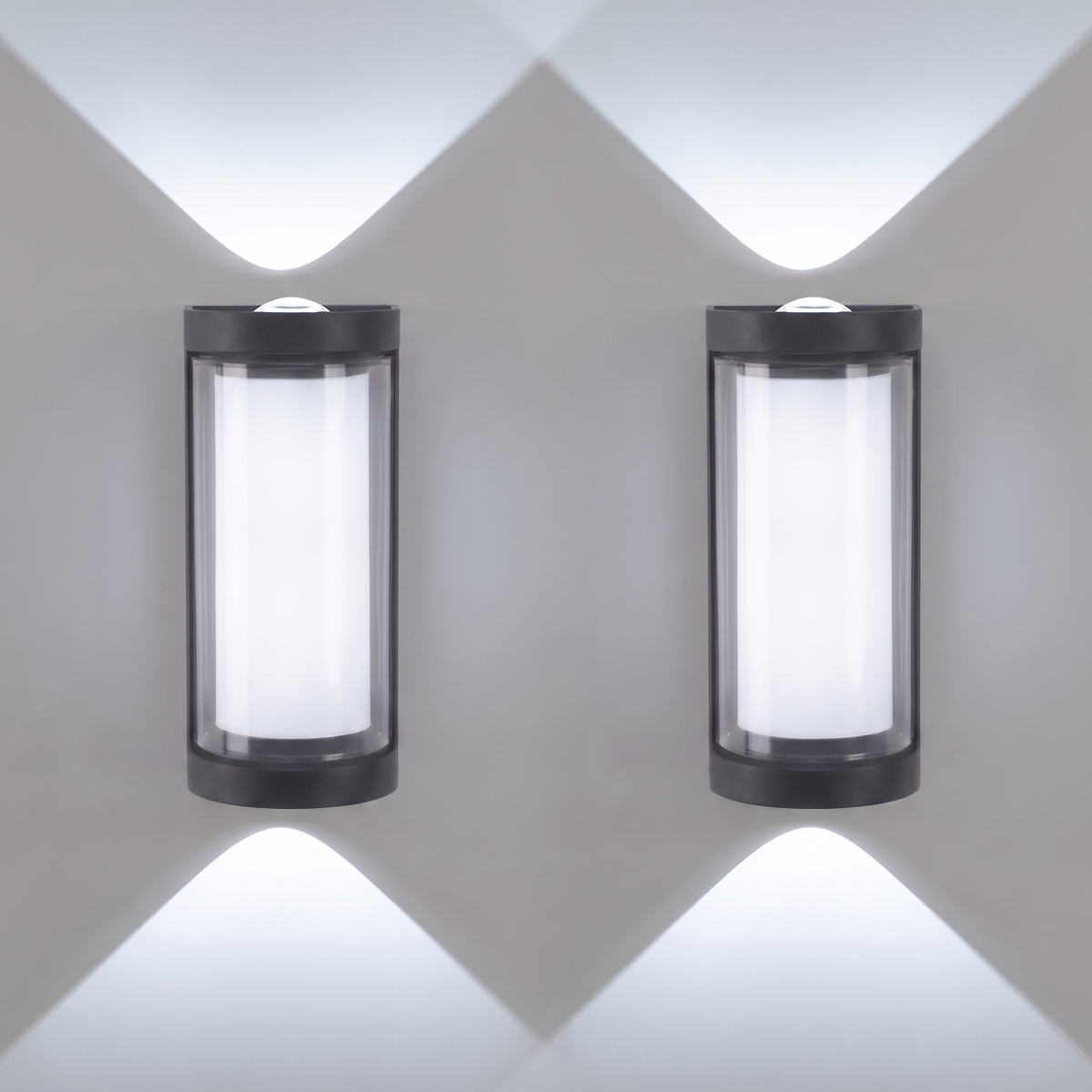 Up & Down Outdoor Wall Light | Black LED Sconce, Square or Round, 17.5 cm – set of 2 – Round · Cold White