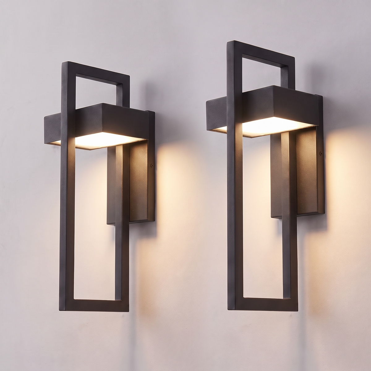 Rectangular Outdoor Wall Light | Black Aluminium LED Frame Lamp, 35 or 42 cm – set of 2 – Warm White
