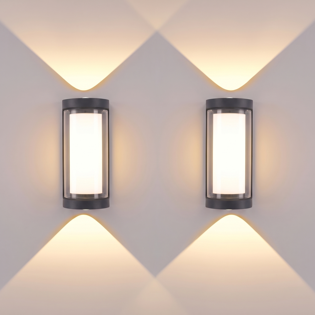 Up & Down Outdoor Wall Light | Black LED Sconce, Square or Round, 17.5 cm – set of 2 – Round · Warm White