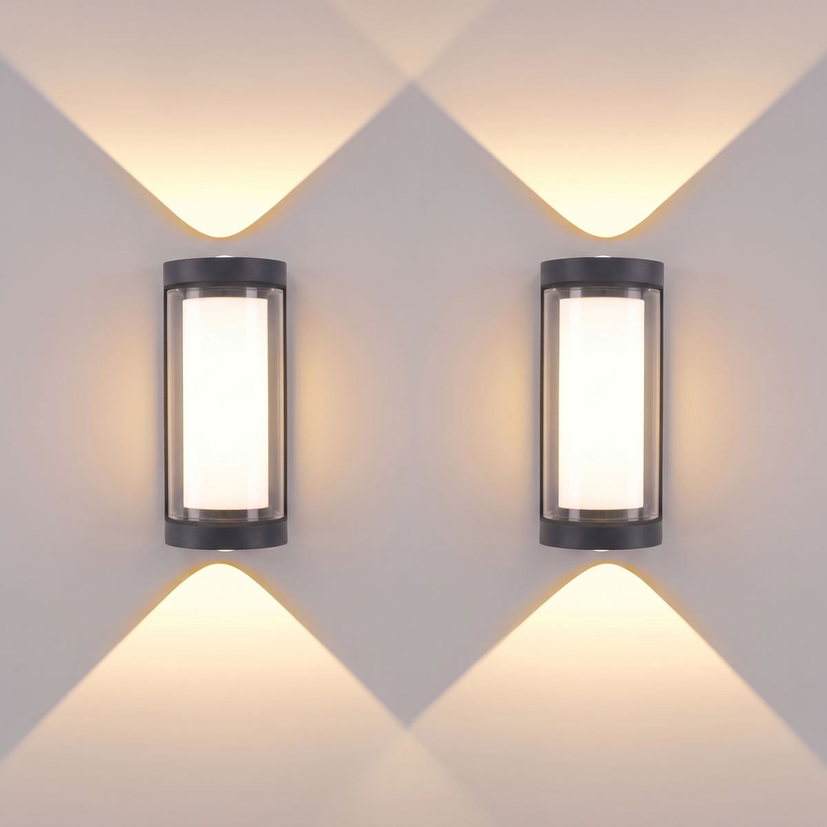 Up & Down Outdoor Wall Light | Black LED Sconce, Square or Round, 17.5 cm – set of 2 – Round · Warm White