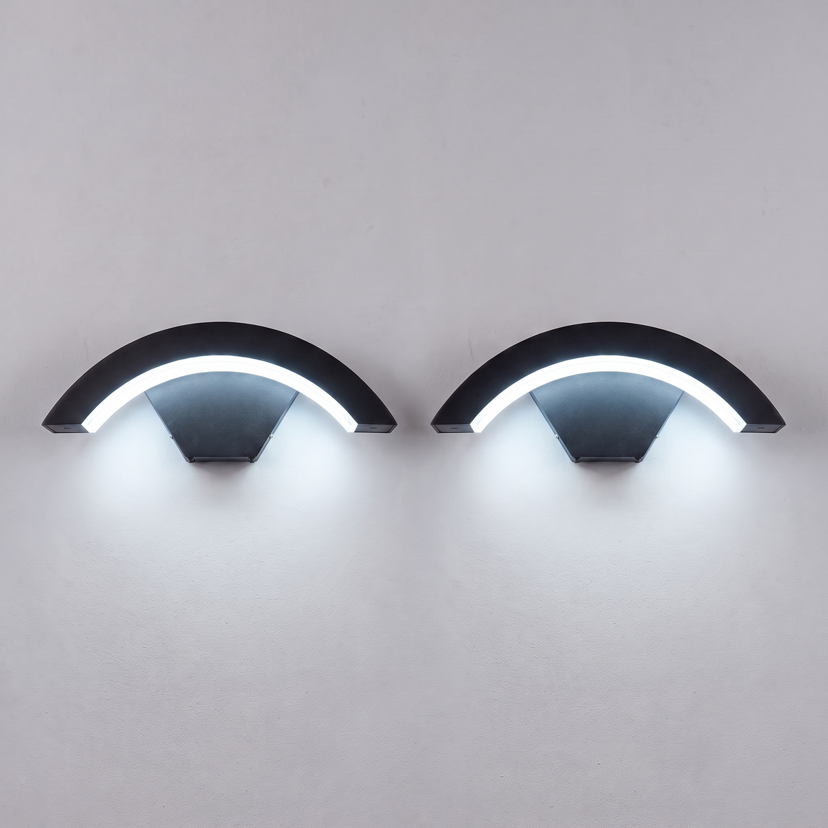 Curved Outdoor Wall Light | IP65 Black Aluminium LED Porch & Garden Lamp – set of 2 – Cool White