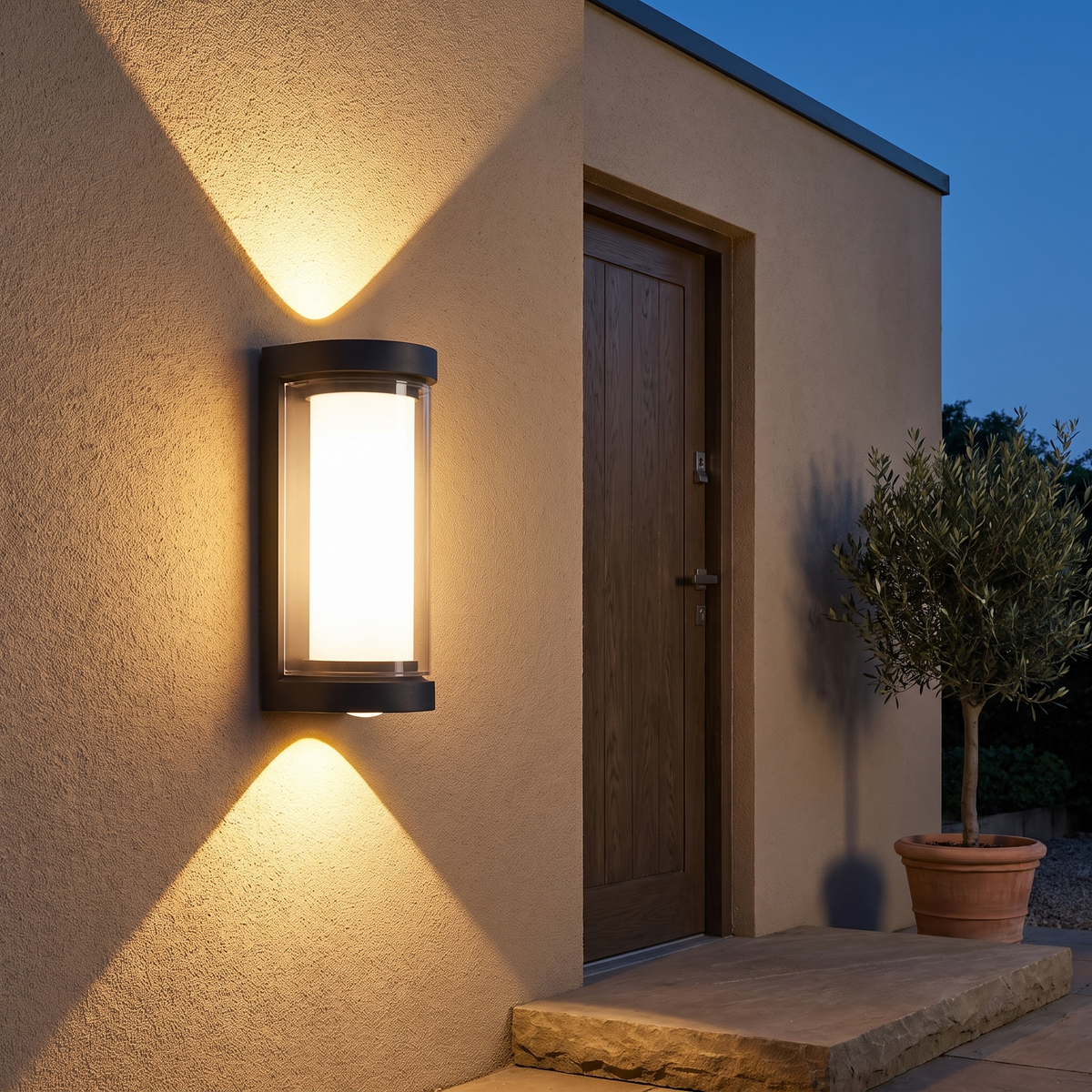 Up & Down Outdoor Wall Light | Black LED Sconce, Square or Round, 17.5 cm – installed, Round · Warm White