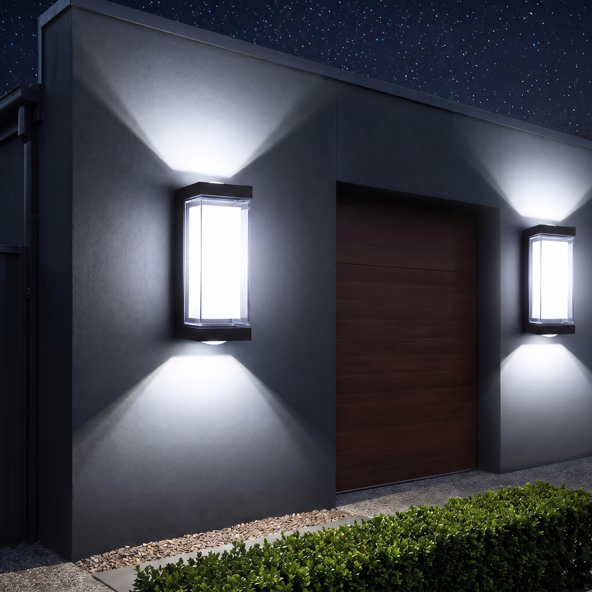 Up & Down Outdoor Wall Light | Black LED Sconce, Square or Round, 17.5 cm – installed pair, Square · Cold White
