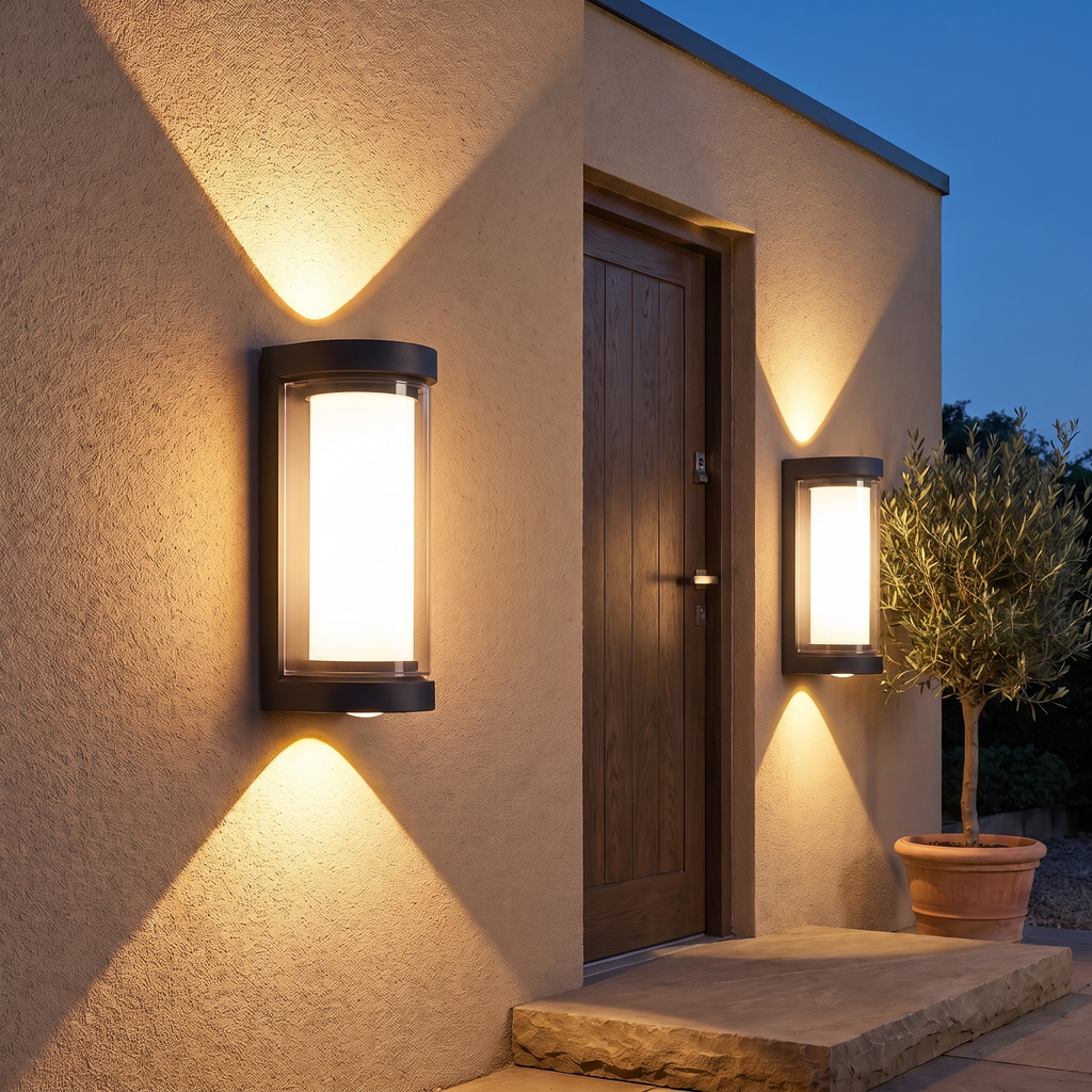 Up & Down Outdoor Wall Light | Black LED Sconce, Square or Round, 17.5 cm – installed pair, Round · Warm White
