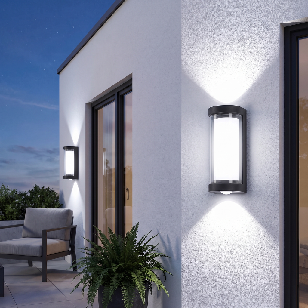 Up & Down Outdoor Wall Light | Black LED Sconce, Square or Round, 17.5 cm – installed pair, Round · Cold White