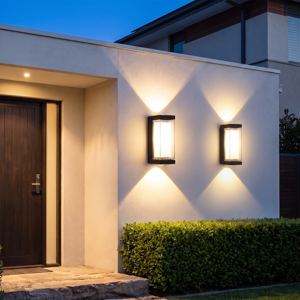 Up & Down Outdoor Wall Light | Black LED Sconce, Square or Round, 17.5 cm – installed pair, Square · Warm White