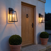 Trapezoid Outdoor Wall Lantern | Matte Black Metal Porch Light, Acrylic or Glass, IP65 – installed