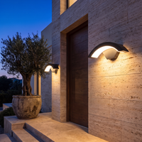 Curved Outdoor Wall Light | IP65 Black Aluminium LED Porch & Garden Lamp – installed