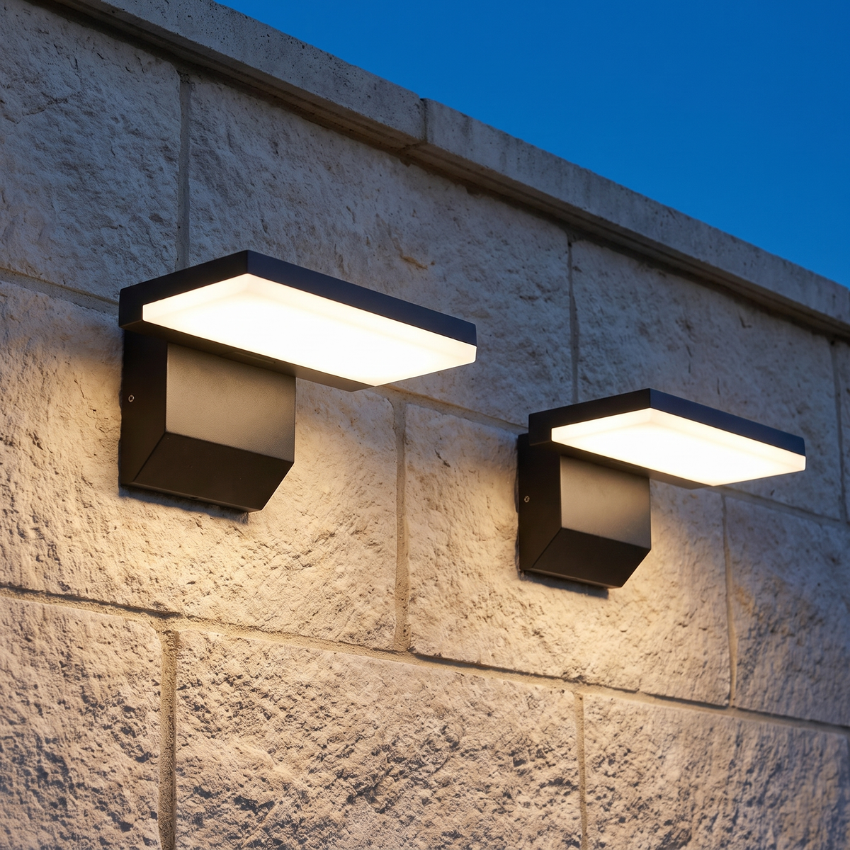 Set of 2 black outdoor LED wall lights without sensor