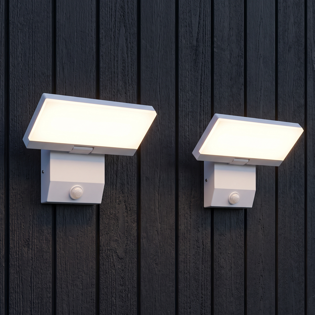 Set of 2 white outdoor LED wall lights with motion sensor