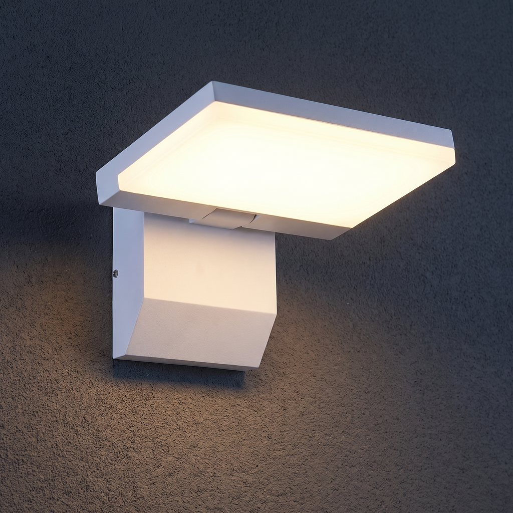 White outdoor LED wall light without sensor installed on an anthracite wall